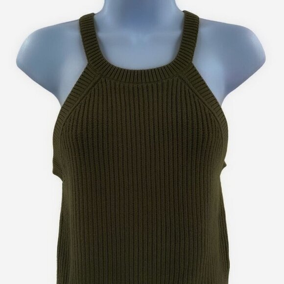 Express Cropped Ribbed Sweater Knit Halter Tank Top Sleeveless Olive Green Large - Picture 3 of 6